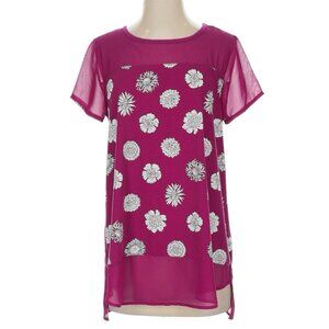 Vince Camuto Pink Floral Print Short Sleeve Spring Cottege Blouse Size Small